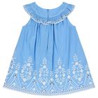 Younger Girls Blue & White Embroidered Dress, 1, hi-res