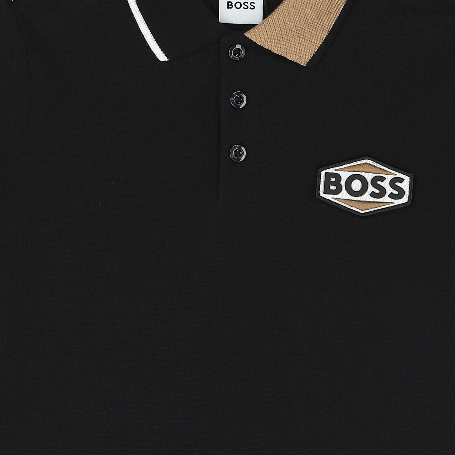 Boys Black Logo Polo Shirt, 1, hi-res