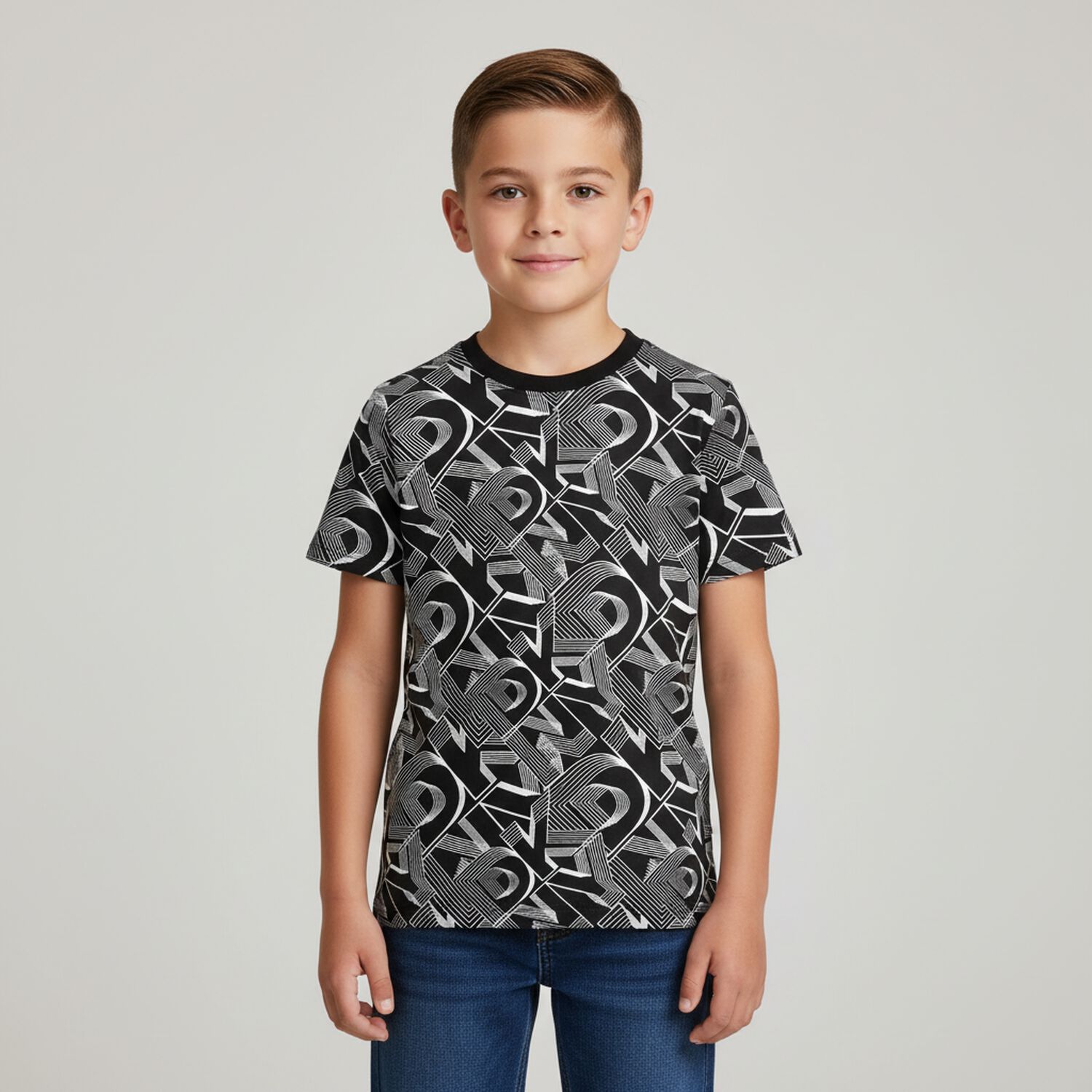 Boys Black & White Logo T-Shirt, 1, hi-res
