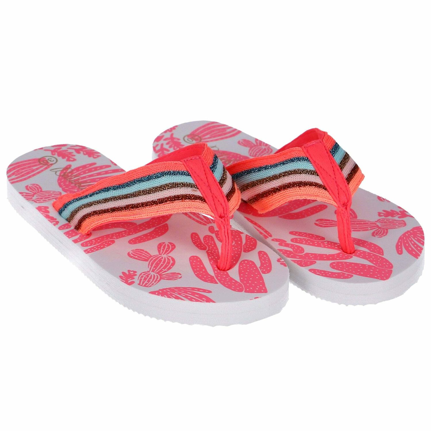 Girls Pink & White Glitter Flip Flops, 1, hi-res image number null