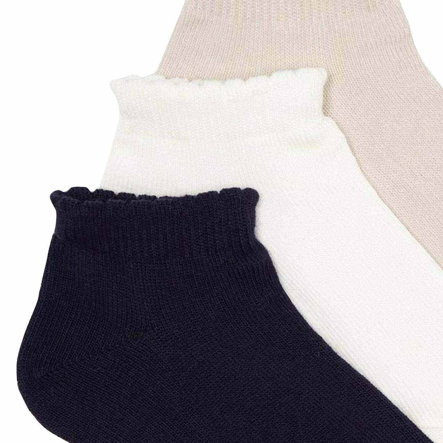 Girls White, Beige & Navy Socks ( 3-Pack ), 1, hi-res