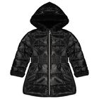 Girls Black Puffer Coat, 2, hi-res