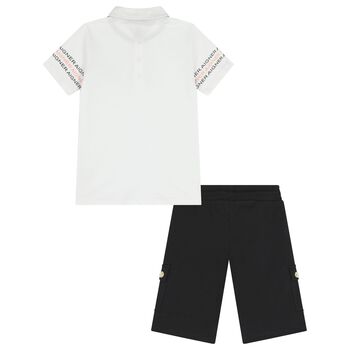 Boys White & Black Logo Shorts Set