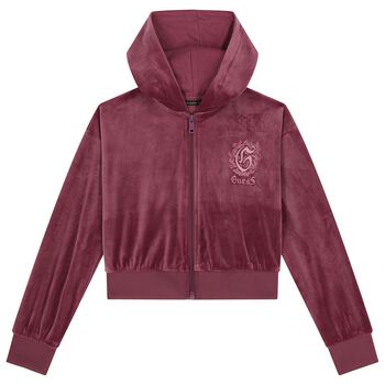 Girls Pink Logo Hooded Zip Up Top