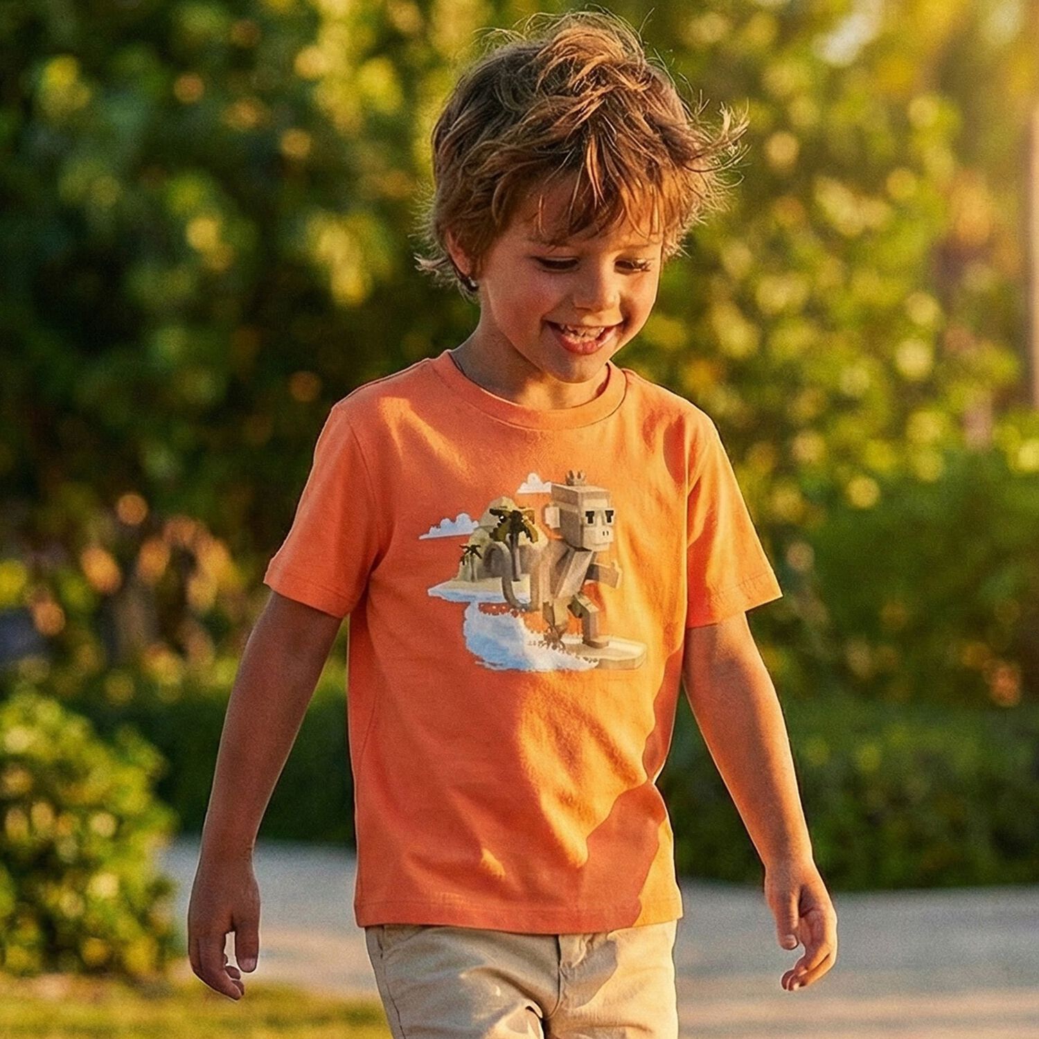Boys Orange Monkey T-Shirt, 3, hi-res