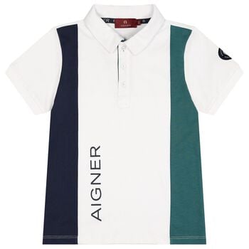 Boys White Logo Polo Shirt