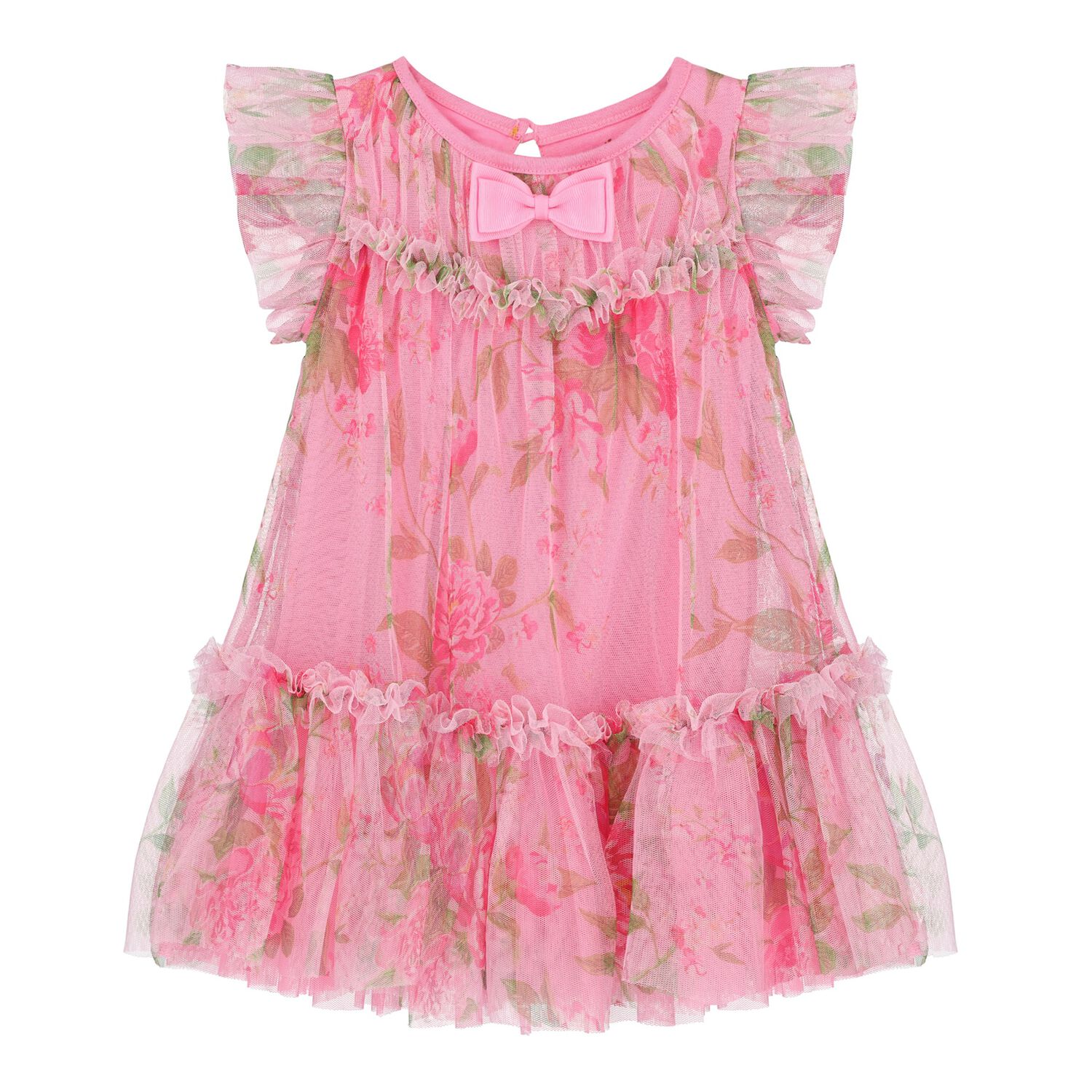 Baby Girls Pink Floral Tulle Dress, 2, hi-res image number null