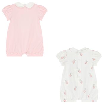 Baby Girls White & Pink Rompers ( 2-Pack )
