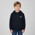 Navy Blue Logo Hooded Zip Up Top, 2, hi-res