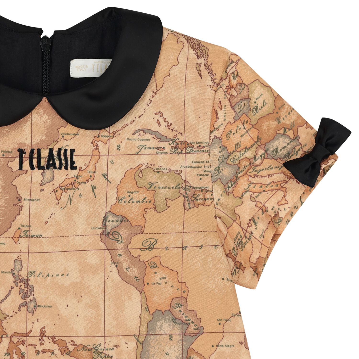 Girls Beige & Black Logo Geo Map Dress, 1, hi-res