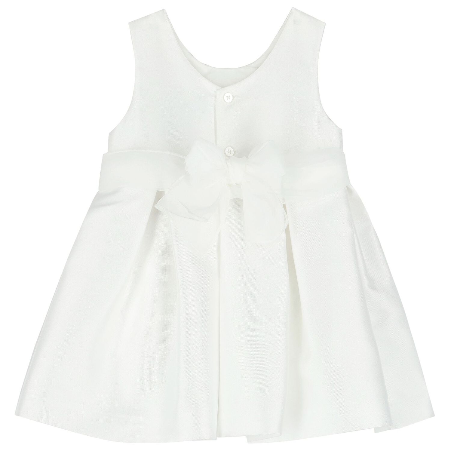 Younger Girls White Flower Satin Dress, 1, hi-res image number null