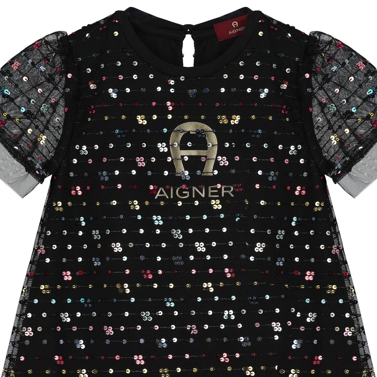 Girls Black Sequin Tulle Dress, 1, hi-res