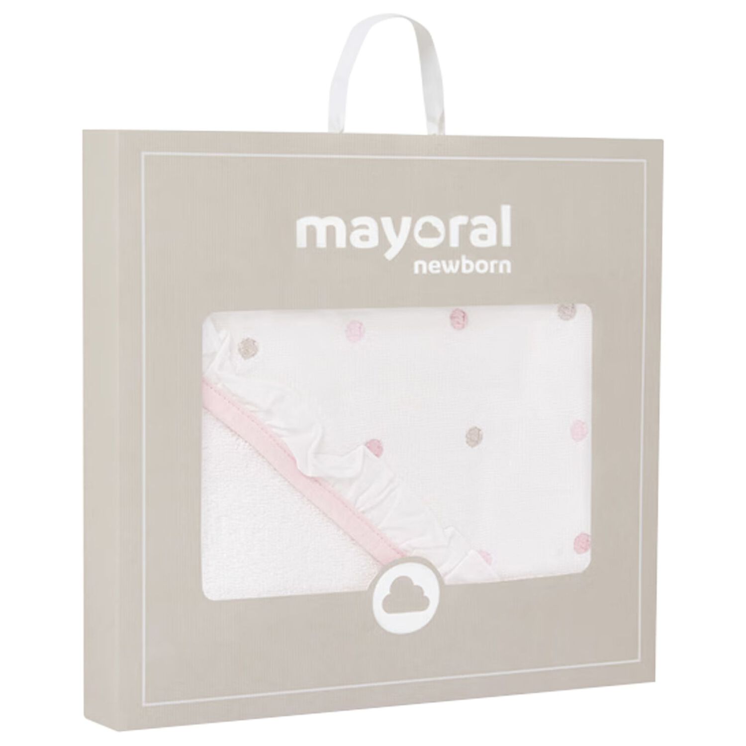 Baby Girls White & Pink Hooded Towel, 2, hi-res