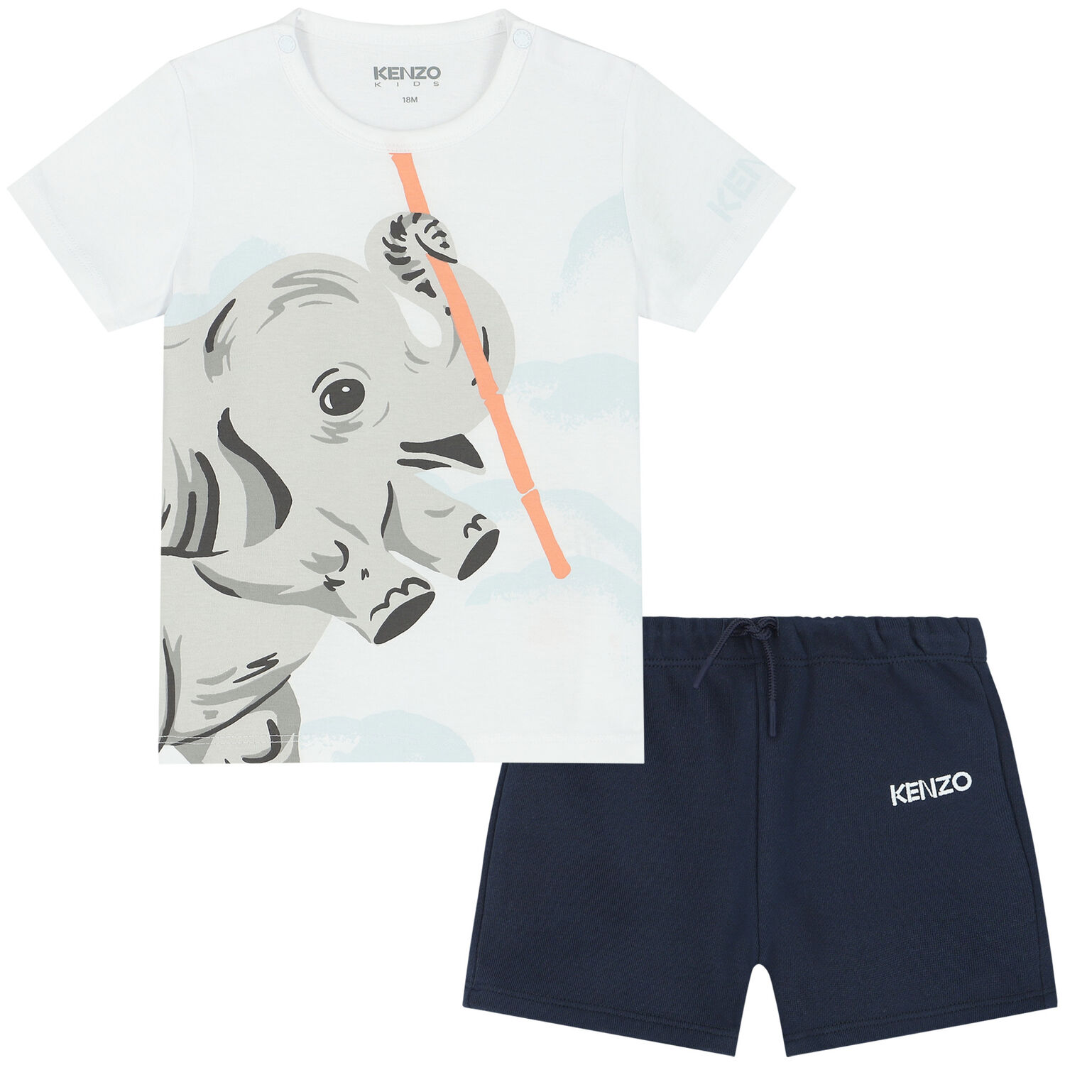 Younger Boys White & Navy Blue Logo Shorts Set, 1, hi-res