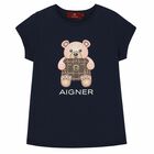 Girls Navy Teddy Bear T-Shirt, 3, hi-res