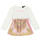 Baby Girls Ivory, Pink & Yellow Barocco Logo Dress Set, 1, hi-res