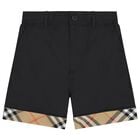Boys Black & Beige Check Shorts, 1, hi-res