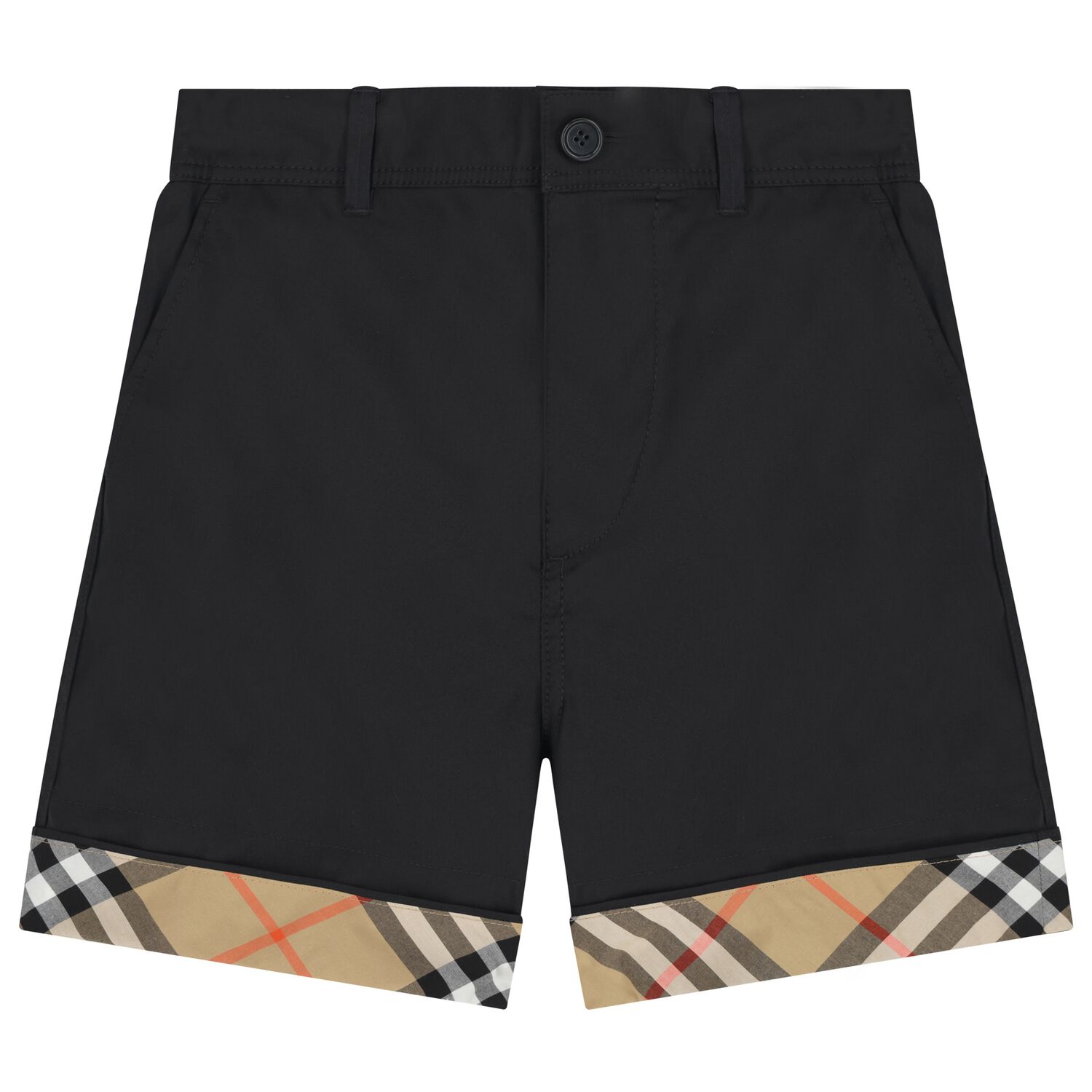 Boys Black & Beige Check Shorts, 1, hi-res
