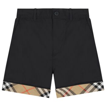 Boys Black & Beige Check Shorts
