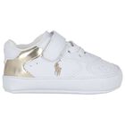 Baby Boys White & Gold Logo Pre Walker Shoes, 1, hi-res
