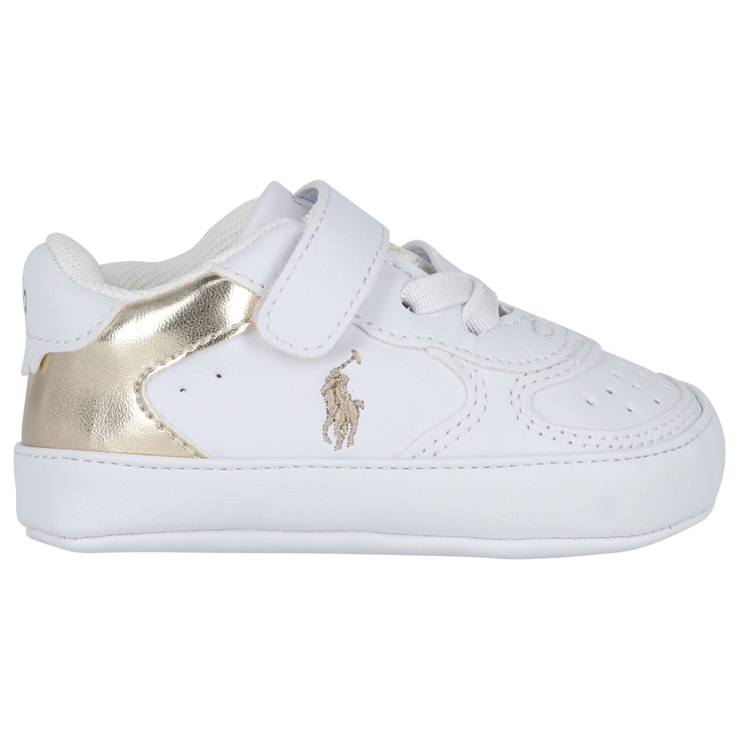 Baby Boys White & Gold Logo Pre Walker Shoes, 1, hi-res