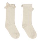Baby Girls Beige & Gold Bow Socks, 1, hi-res