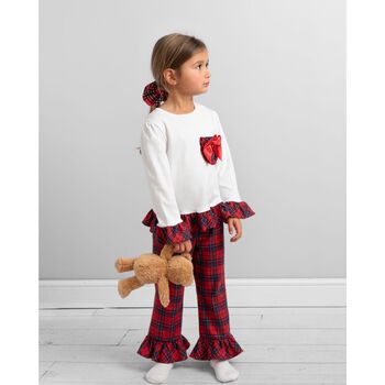 Girls White & Red Tartan Check Pyjamas
