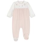 Baby Girls White & Beige Floral Babygrow, 1, hi-res