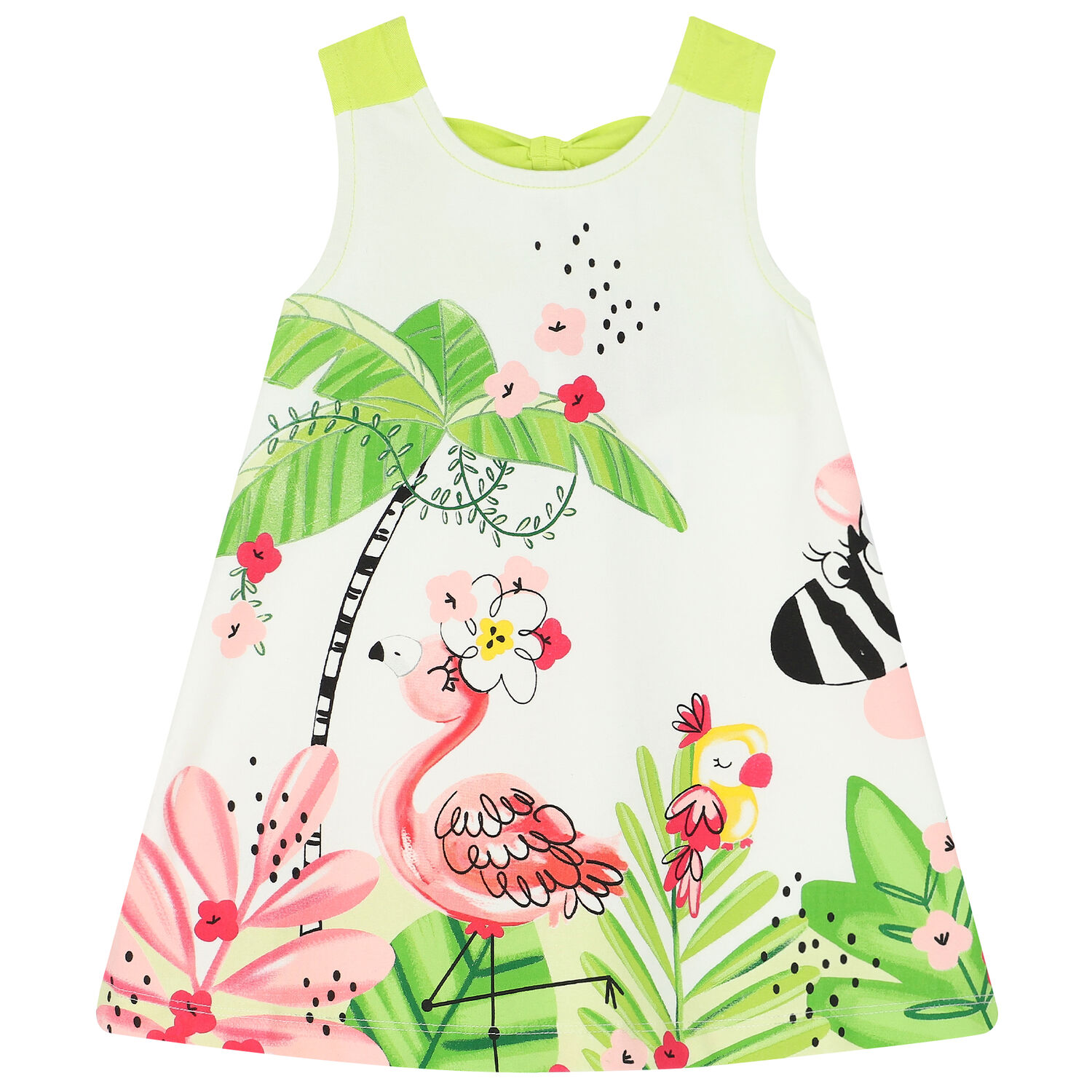 Younger Girls Ivory Graphic Dress, 1, hi-res