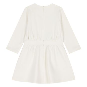 Younger Girls Ivory & Gold Logo Dress