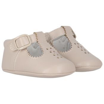 Beige Leather Pre Walker Shoes