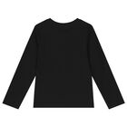 Girls Black Logo Long Sleeve Top, 1, hi-res