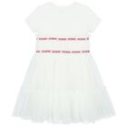 Girls White Logo Tulle Dress, 2, hi-res