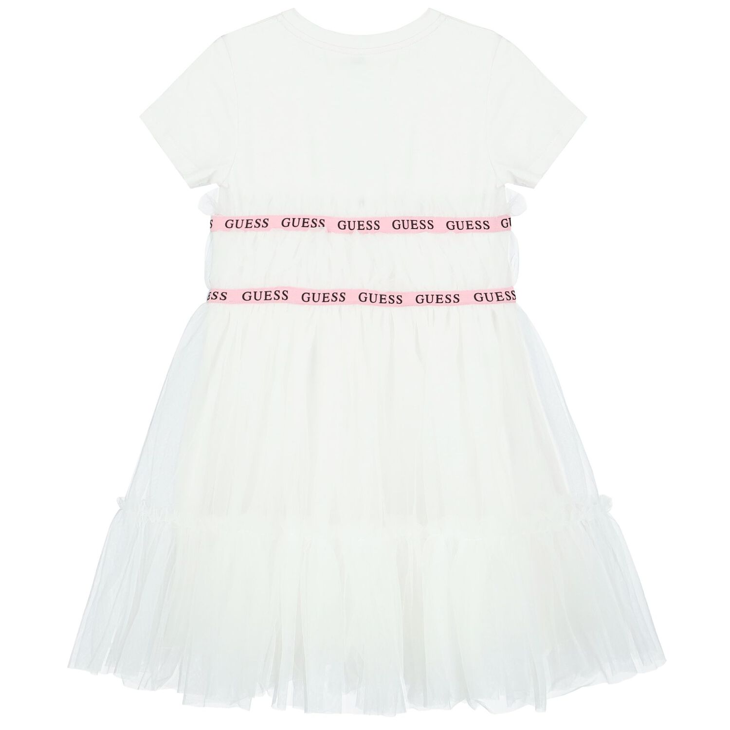 Girls White Logo Tulle Dress, 2, hi-res image number null