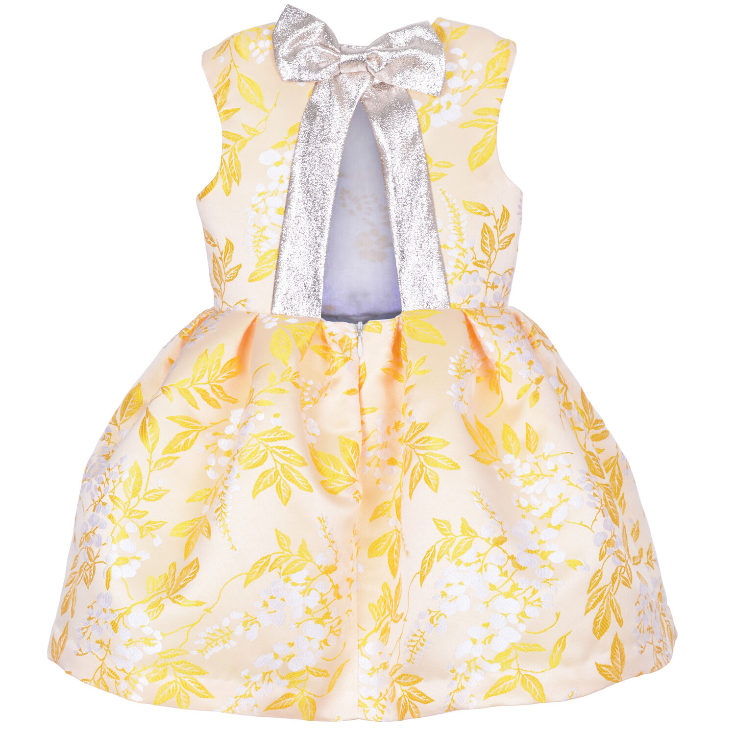Girls Yellow & White Jacquard Dress, 1, hi-res image number null