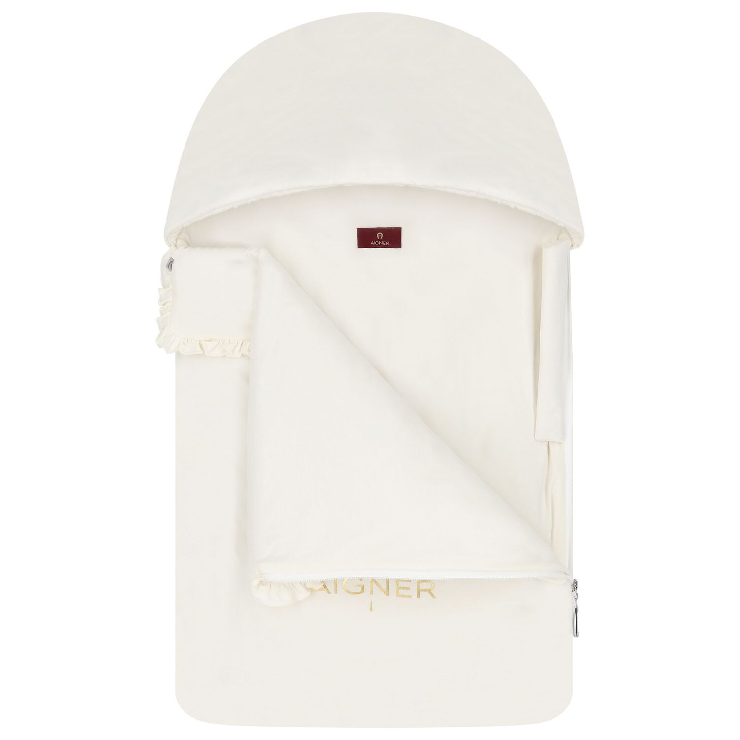 Baby Girls Ivory & Gold Flower Logo Nest, 1, hi-res