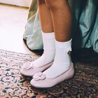 Girls Pink Flower Leather Shoes, 2, hi-res