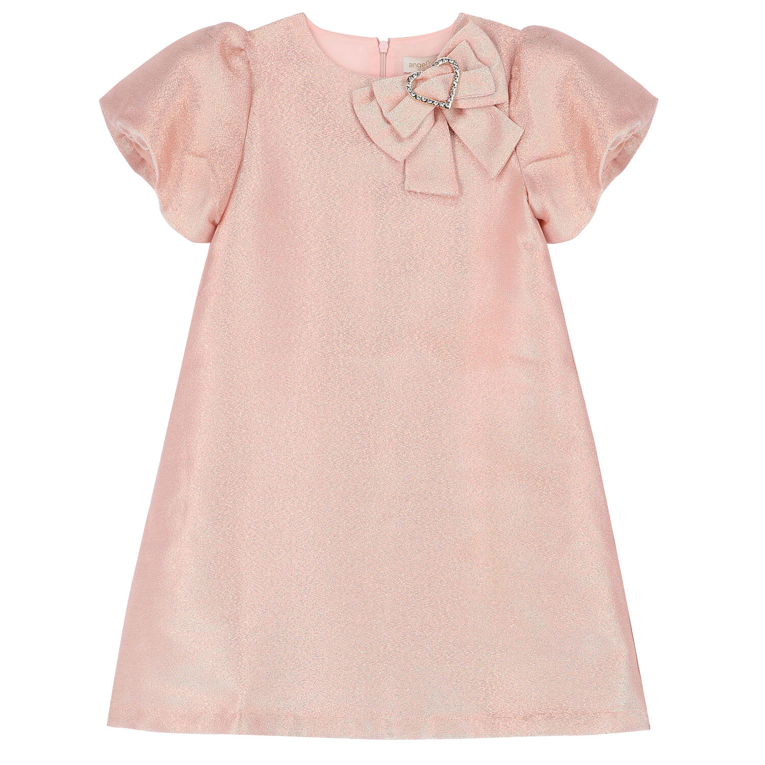 Girls Pink Embellished Bow Dress, 1, hi-res