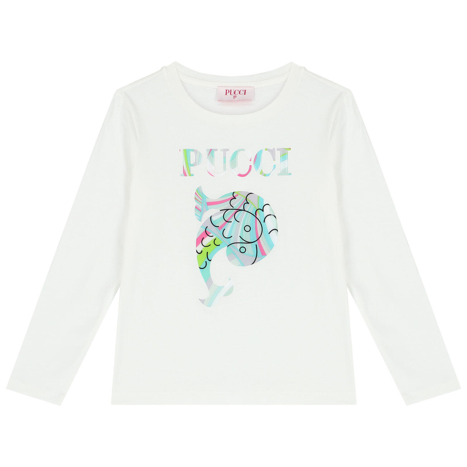 Girls Ivory Logo Long Sleeve Top, 1, hi-res