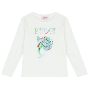 Girls Ivory Logo Long Sleeve Top