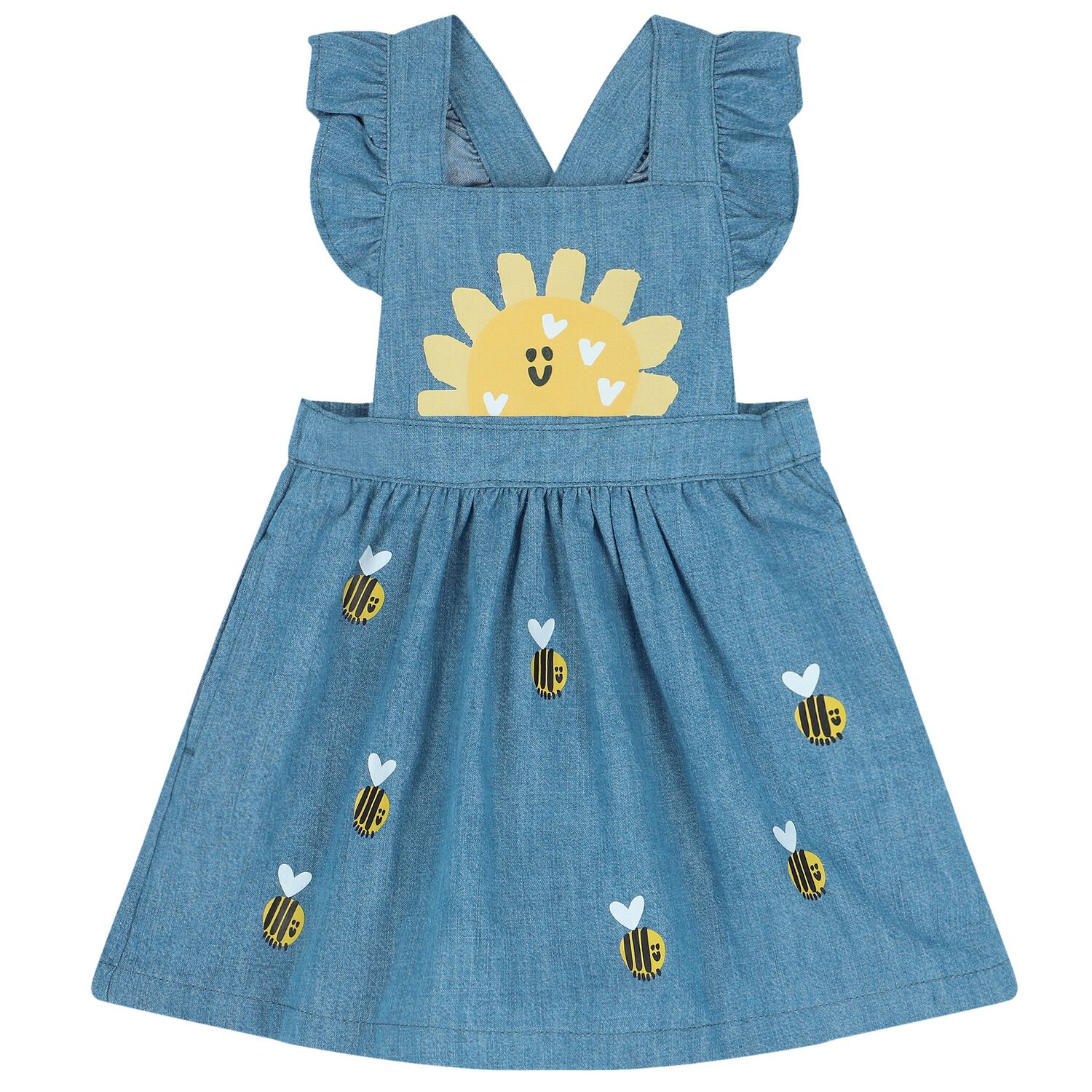 Younger Girls Blue Denim Bee Dress, 1, hi-res image number null
