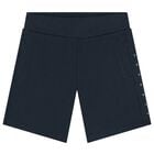Boys Navy Blue Logo Shorts, 1, hi-res