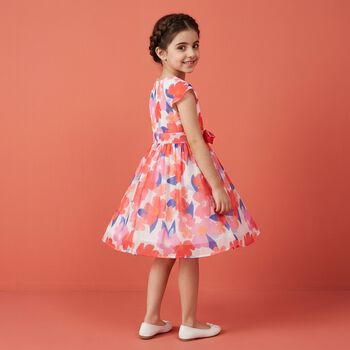 Girls Pink & White Floral Chiffon Dress