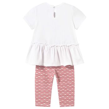 Younger Girls Pink & Ivory Leggings Set