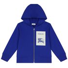 Boys Blue Logo Hooded Zip Up Top, 1, hi-res