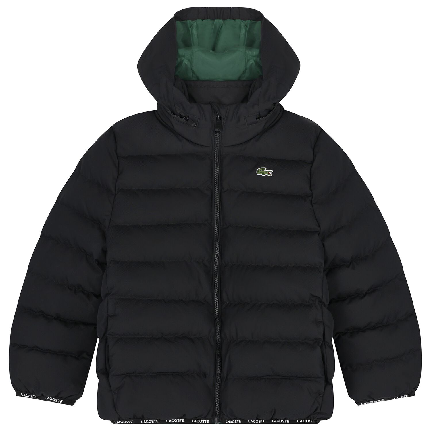 Boys Black Logo Puffer Jacket, 1, hi-res