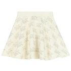 Girls Ivory & Gold Studded Logo Skirt, 1, hi-res