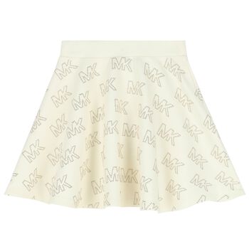Girls Ivory & Gold Studded Logo Skirt
