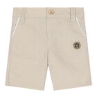 Younger Boys Beige Logo Shorts, 1, hi-res