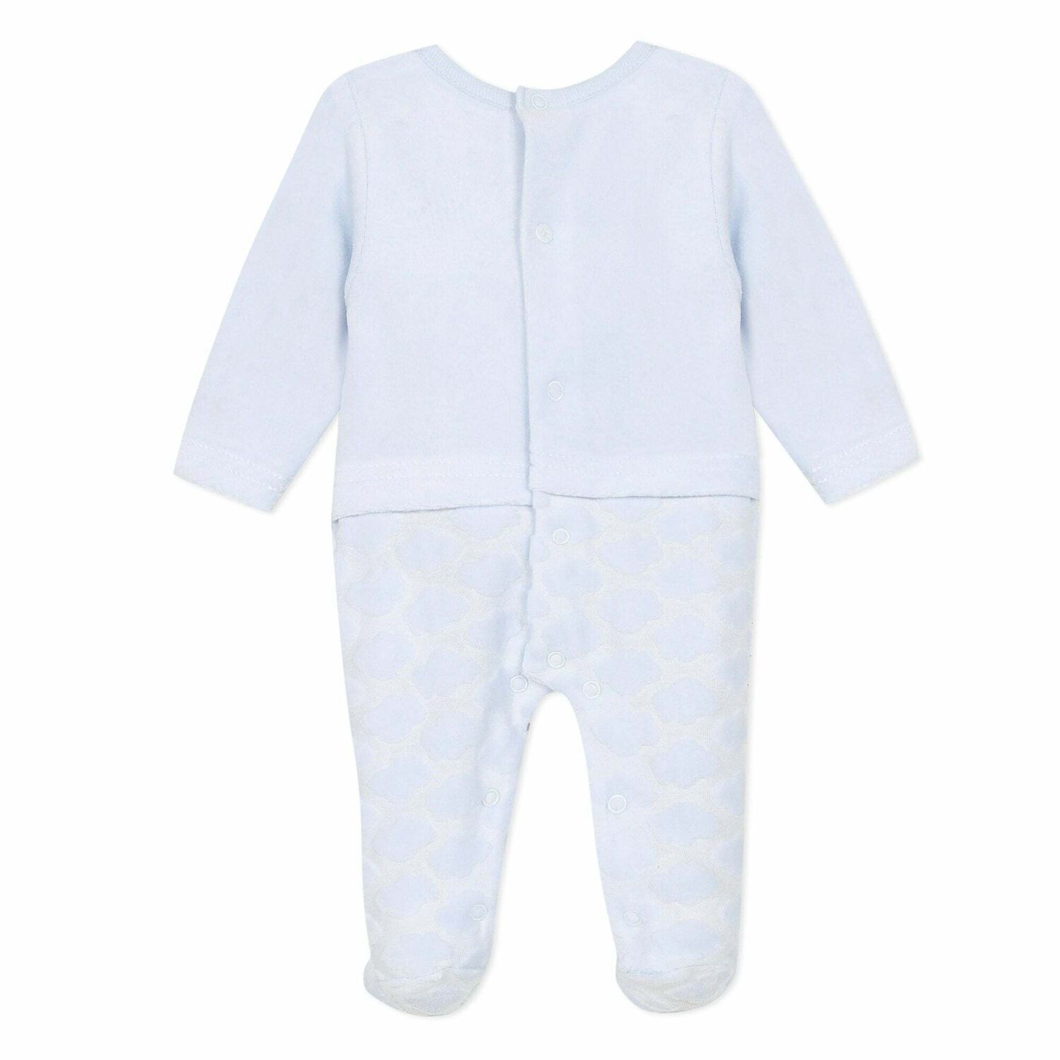 Boys Blue Velour Babygrow, 1, hi-res